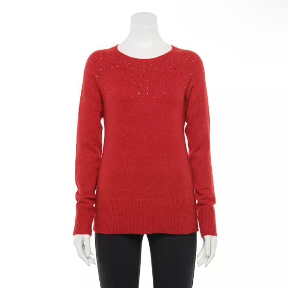 APT 9 long sleeve red tunic sweater,studded embellished pullover